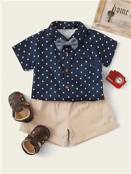 Baby Boy Polka Dot Bow Neck Shirt & Shorts