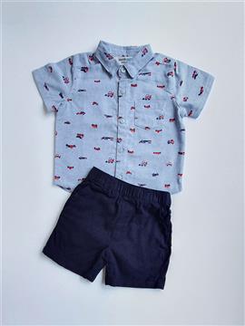 Baby Boy Vehicle Print Short Sleeve Shirt and Shorts Set