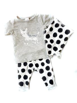 Baby Girl 3 Piece Kitty Print T-Shirt, Pants and Bibs Set