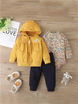Baby Girl 3pcs Ditsy Floral Bodysuit & Sweatpants & Hoodie