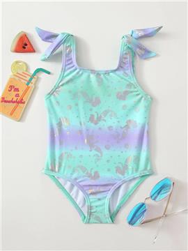 Baby Girl Ombre & Mermaid Pattern One Piece Swimsuit
