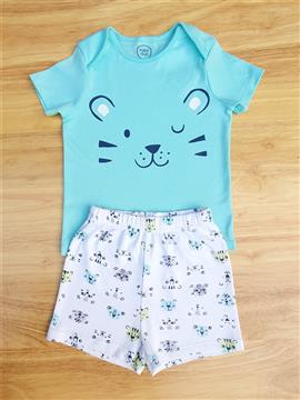Boy Cat Print Short Sleeve T-Shirt and Shorts