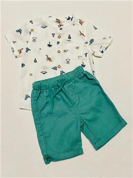 Boy Dinosaur Print Short Sleeve Shirt and Shorts Set