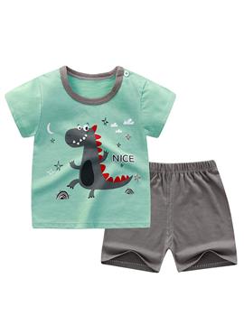 Boys Cartoon Print Short Sleeve Two-piece Suit