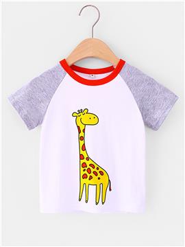 Boys Color Stitching Cartoon Print Short Sleeve T-shirt