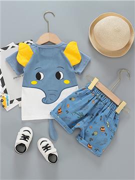 Boys Elephant Print Denim Casual Suit