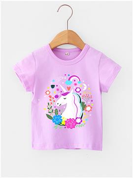 Girls Cute Cartoon Unicorn Print T-shirt